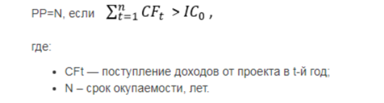 Формула расчета срока окупаемости инвестиций