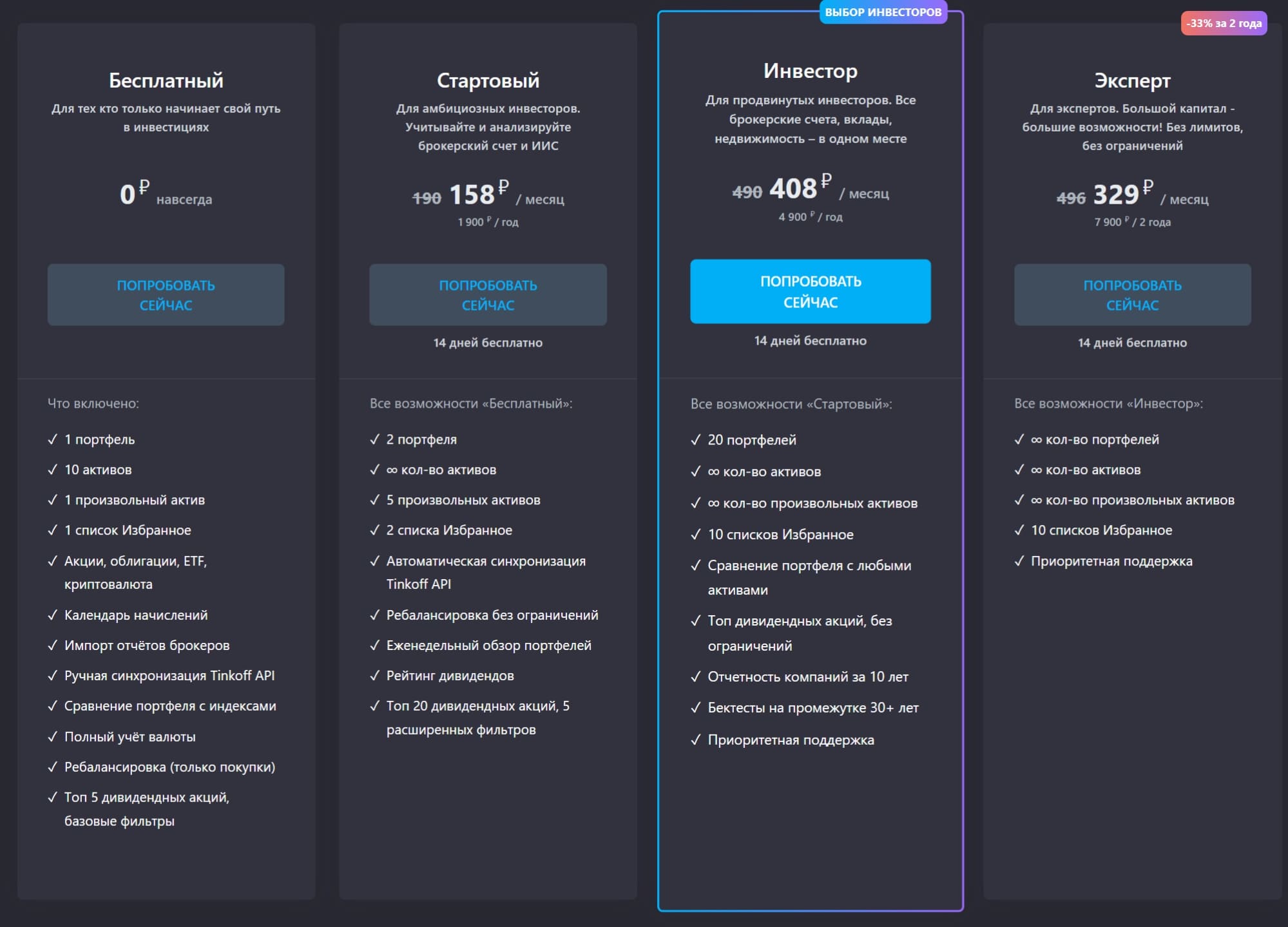 Тарифы Snowball Income
