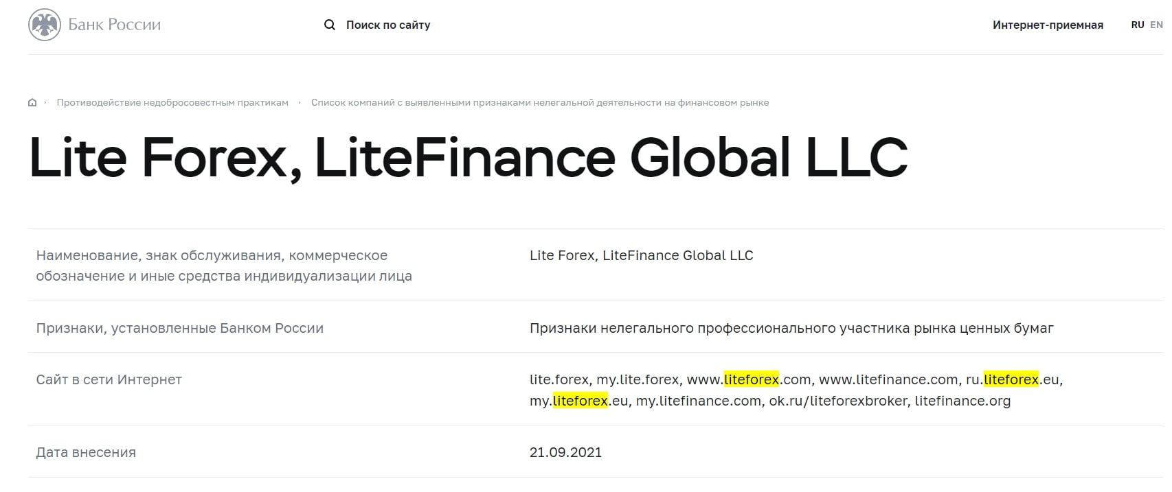 LiteForex сайт