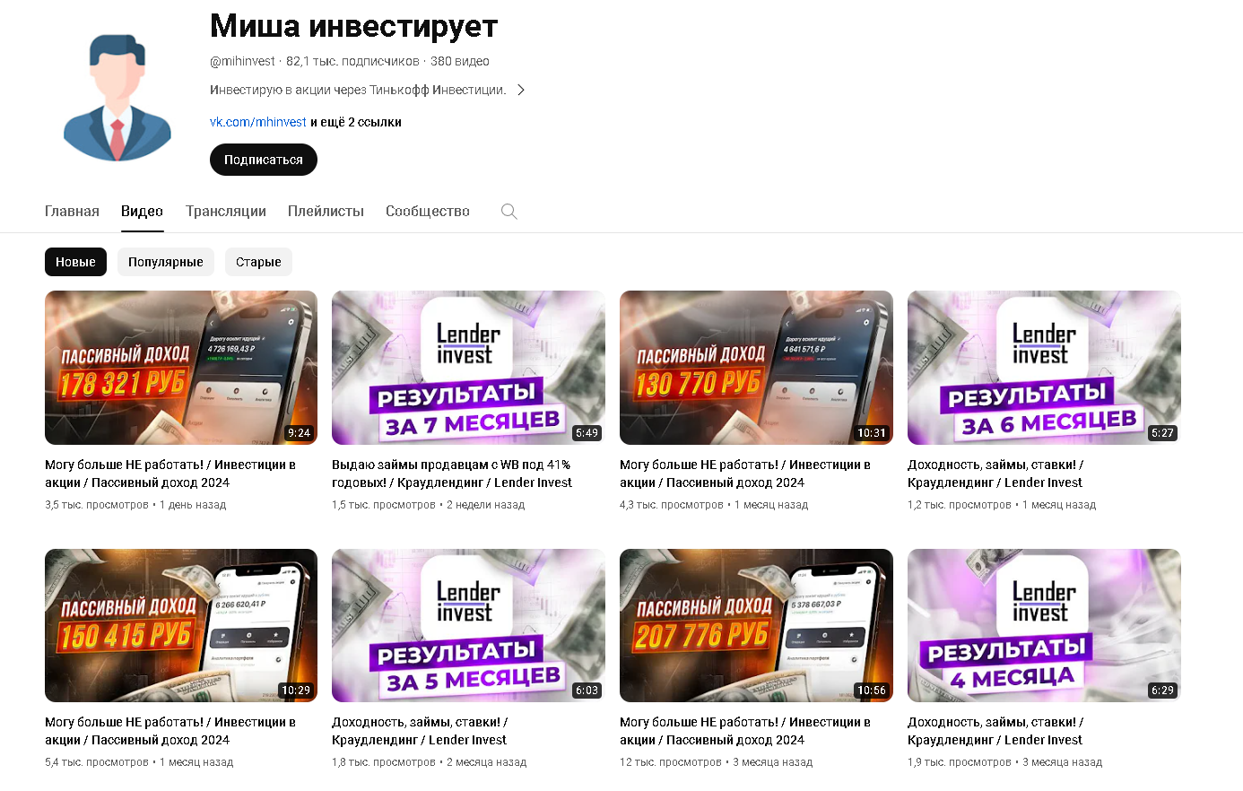 миша инвестирует ютуб